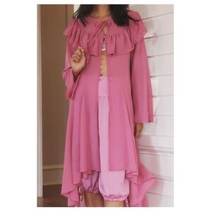 Anthropologie LyreBird Ruffle Chiffon Cape Pink  Small NWT